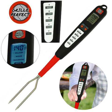 Grille Perfect GP01 Digital Meat Thermometer Fork for Grilling and Barbecue Instant Read Electronic Probes with Ready Alarm BBQ Temp for Grilled Food